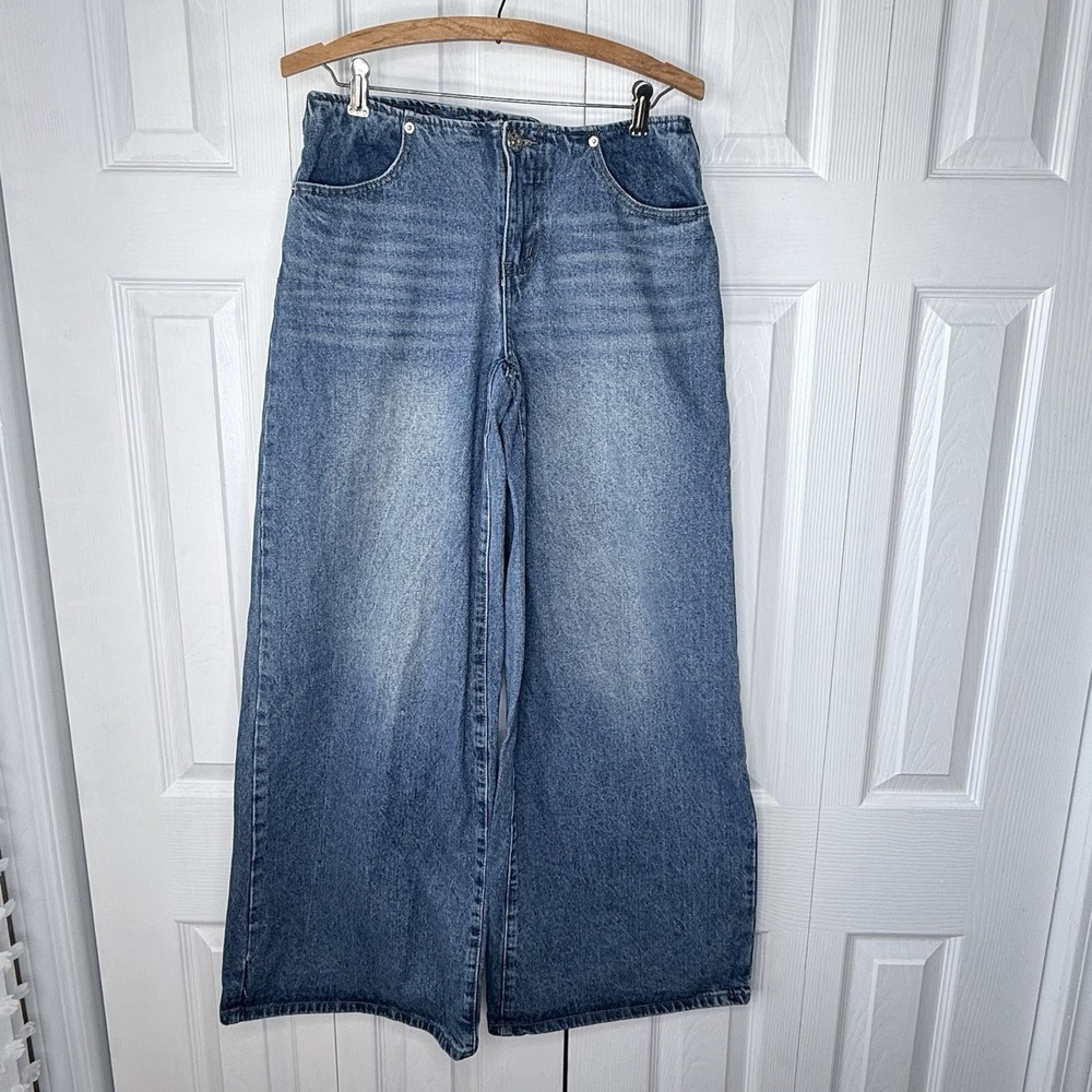EDIKTED Low Rise Wide Leg Jeans Blue Baggy Denim Y2K Skater Pants Women's Size S